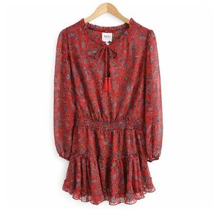 NWT MISA Los Angeles Lorena Aranciata Paisley Chiffon Smocked Waist Mini Dress M